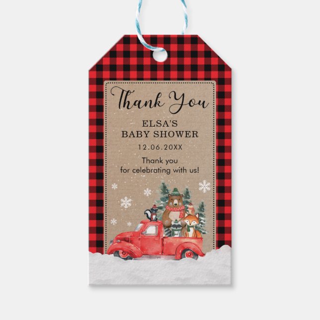 Étiquettes-cadeau Bois rustique Wonderland Winter Wonderland Bébé An (Devant)