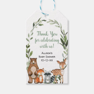 Étiquettes-cadeau Bois verdure animaux mignons baby shower