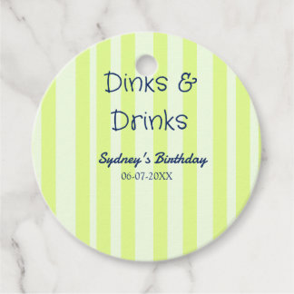 Étiquettes Cadeau boissons & verres rayé vert anniversaire nom date