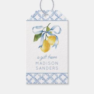 Étiquettes-cadeau Boîtier Cadeau Aquarelle bleu Bow Lemons