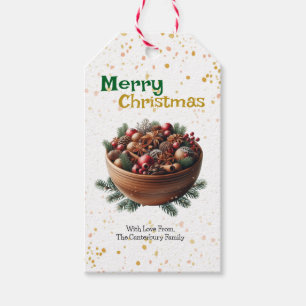 Étiquettes-cadeau Bol de pot-pourri de Noël en pin naturel