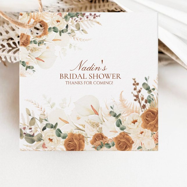 Étiquettes Cadeau Bold Boho Ivory Calla Lilies Square (Créateur téléchargé)