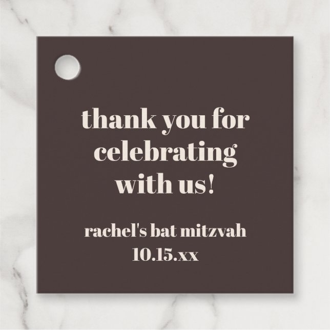 Étiquettes Cadeau Bold Brown Cream Custom Cute Bat Mitzvah Thank You (Devant)