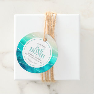 Étiquettes Cadeau Bombe de bain maison turquoise plage blanche