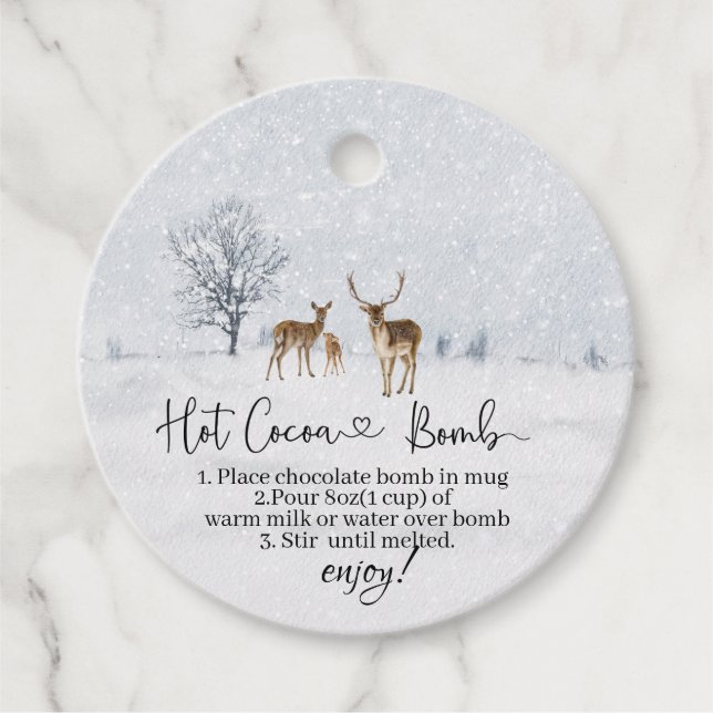 Étiquettes Cadeau Bombe de cacao chaud Famille de cerfs et bébé il f (Devant)