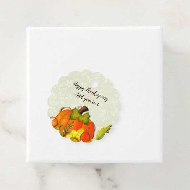 Étiquettes Cadeau Bon thanksgiving Citrouille Feuille Automne (En situation)