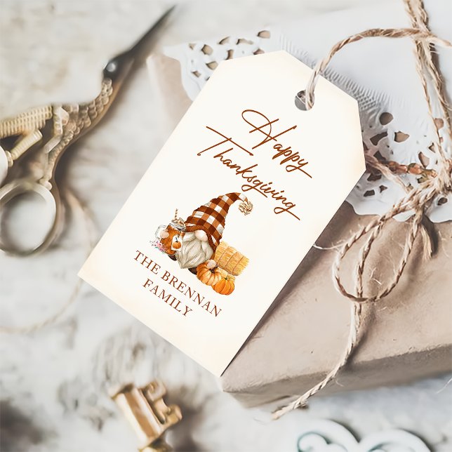 Étiquettes-cadeau Bon thanksgiving Citrouille Rustic Fall Gnomes (Créateur téléchargé)
