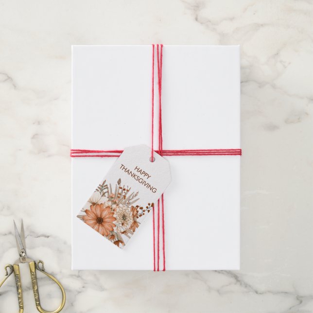 Étiquettes-cadeau Bon thanksgiving Fleurs d'automne Foliage Noms (Avec de la ficelle)