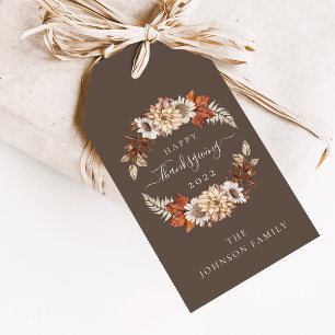 Étiquettes-cadeau Bon thanksgiving floral à automne Brown rustique
