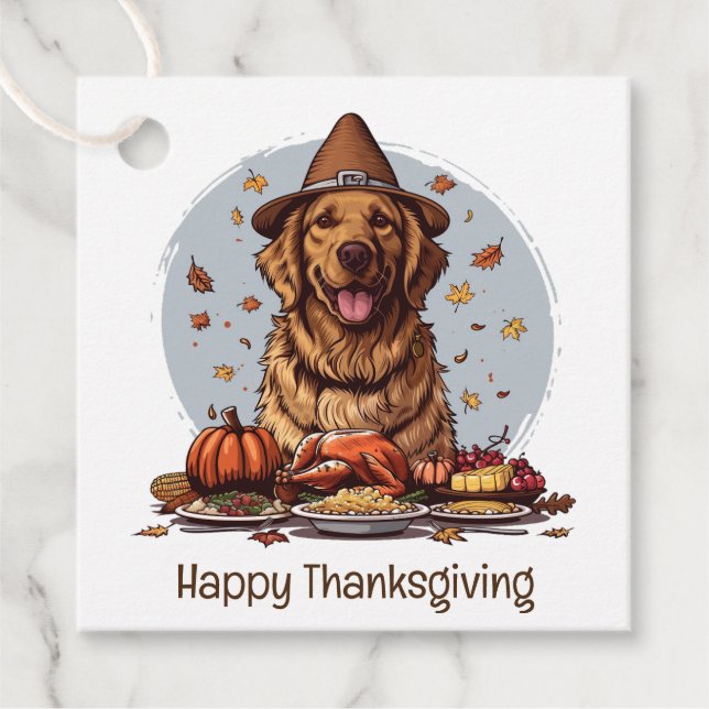 Étiquettes Cadeau Bon thanksgiving Golden Retriever Chien (Devant)