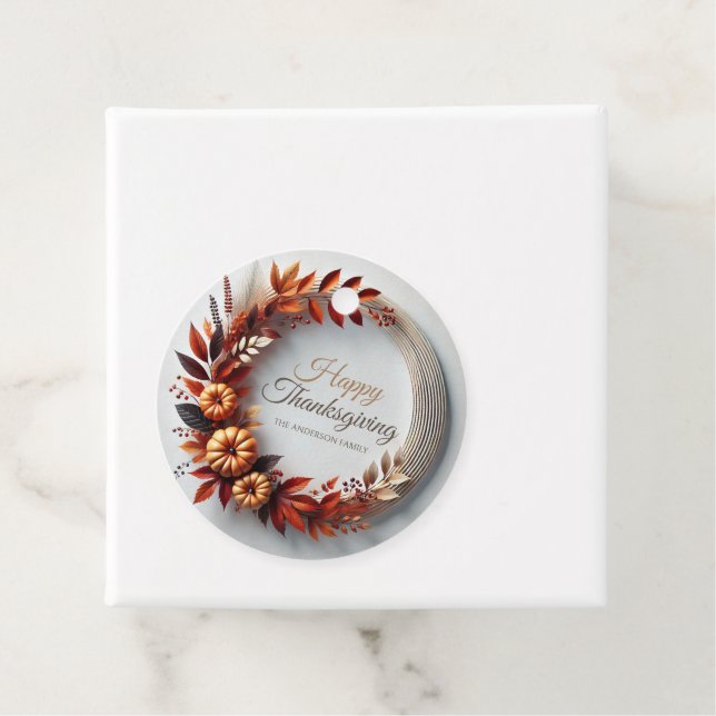 Étiquettes Cadeau Bon thanksgiving moderne Floral Wreath Custom (En situation)