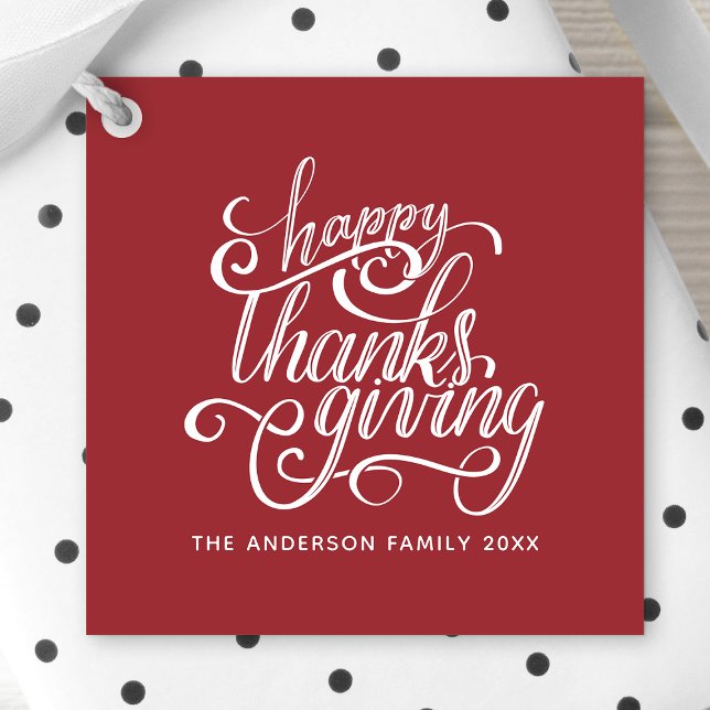 Étiquettes Cadeau Bon thanksgiving Moderne Script Harvest Bourgogne (Créateur téléchargé)