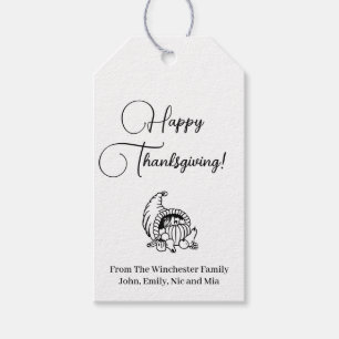 Étiquettes-cadeau Bon thanksgiving noir blanc automne récolte person