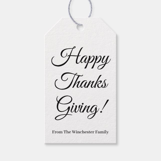 Étiquettes-cadeau Bon thanksgiving noir blanc script élégant (Devant)
