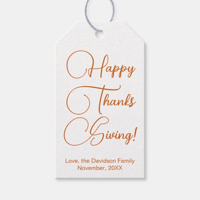 Étiquettes-cadeau Bon thanksgiving orange script personnalisé simple (Devant)