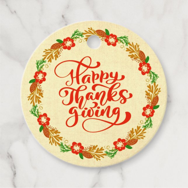 Étiquettes Cadeau Bon thanksgiving Red Gold Wreath (Devant)