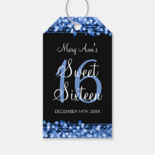 Étiquettes-cadeau Bonbon 16 étincelles de fête d'anniversaire bleu