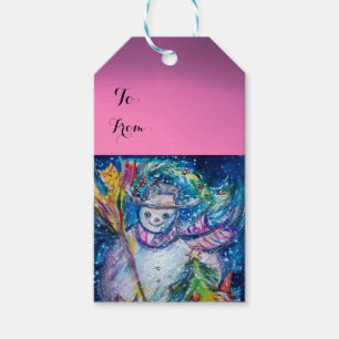 Étiquettes-cadeau BONHOMME DE NEIGE AVEC ARBRE DE NOËL ET JOUETS ,Ro