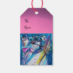 Étiquettes-cadeau BONHOMME DE NEIGE AVEC la NUIT de HIBOU/NOËL, ros