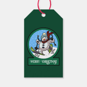 Étiquettes-cadeau Bonhomme de neige drôle Joyeux Noël ! Ski Dessin a