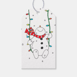 Étiquettes-cadeau Bonhomme de neige mignon balançant sur des