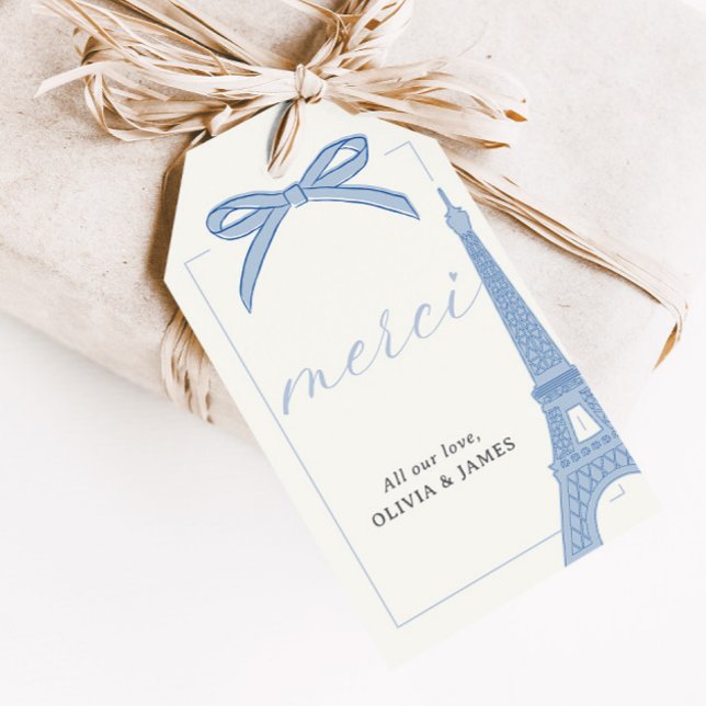 Étiquettes-cadeau Bonjour Bébé Blue Paris Eiffel Baby shower Favoris (Créateur téléchargé)