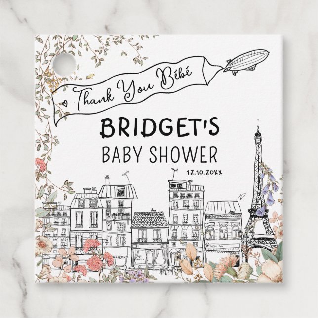 Étiquettes Cadeau Bonjour Bebe Français Baby shower neutre entre les (Devant)