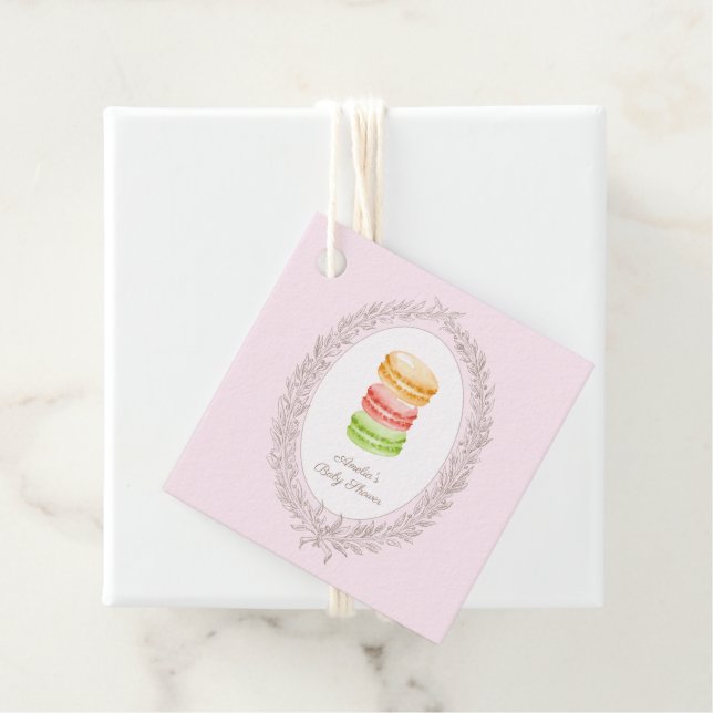 Étiquettes Cadeau Bonjour Bebe Pâtisserie Française Macarons (En situation)