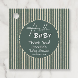 Étiquettes Cadeau Bonjour Bébé Rayures Vert Foncé Baby Shower