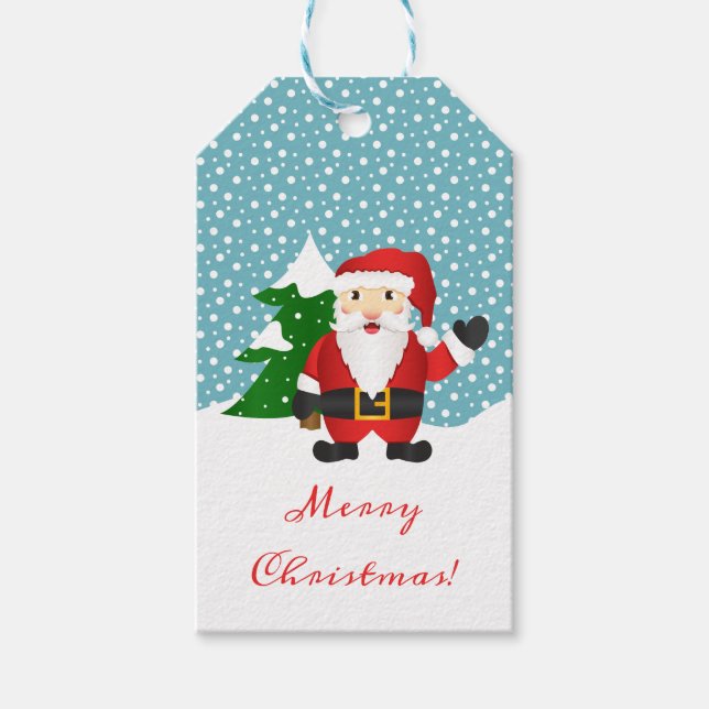 Étiquettes-cadeau Bonjour Père Noël Forêt d'hiver Noël (Devant)