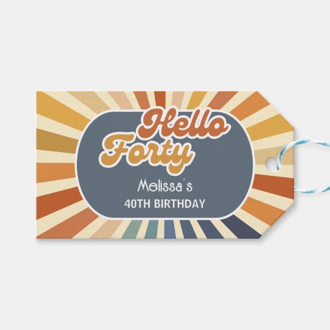 Étiquettes-cadeau Bonjour Quarty Retro Sun Super Wave Anniversaire (Devant (Horizontal))