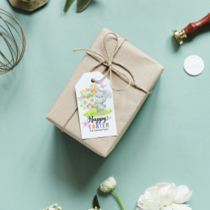Étiquettes-cadeau Bonne aquarelle de Pâques mignonne Fleurs de print