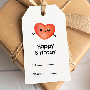 Étiquettes-cadeau Bonne citation d'anniversaire avec coeur girly mig