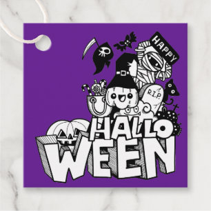 Étiquettes Cadeau Bonne Halloween mignonne Doodle Citrouille Chat ma