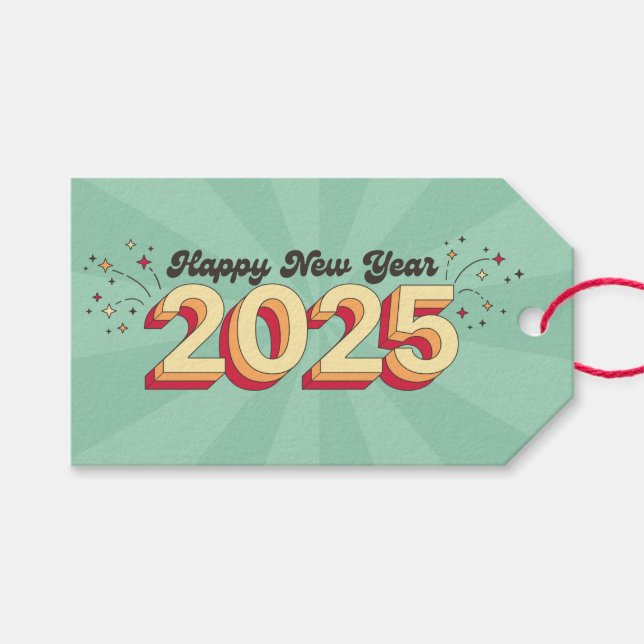 Étiquettes-cadeau Bonne nouvelle année 2025 étoiles texte de dessin  (Devant (Horizontal))