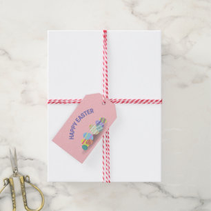 Étiquettes-cadeau Bonne Pâques avec des oeufs colorés rose