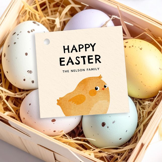 Étiquettes Cadeau Bonne Pâques avec petit poulet orange (Créateur téléchargé)