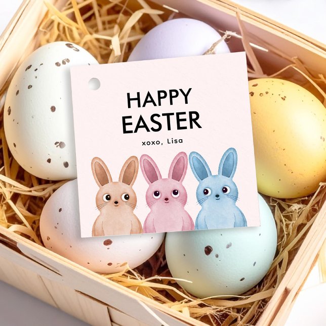 Étiquettes Cadeau Bonne Pâques avec trois adorables petits lapins (Créateur téléchargé)
