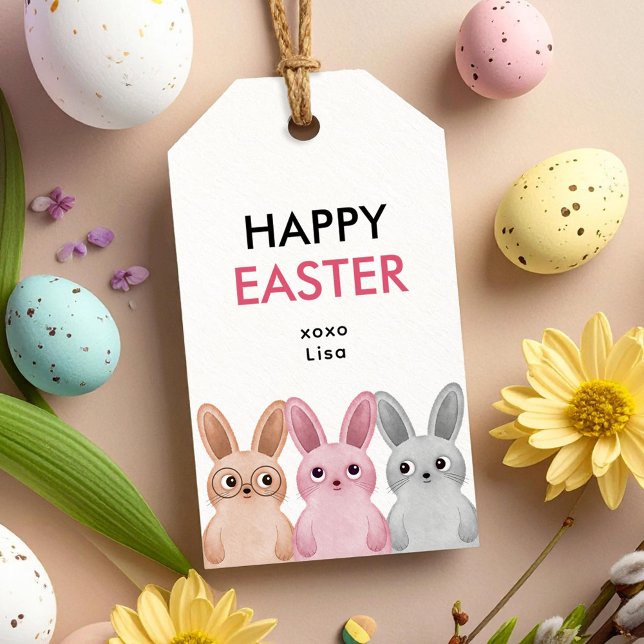 Étiquettes-cadeau Bonne Pâques avec trois adorables petits lapins (Créateur téléchargé)