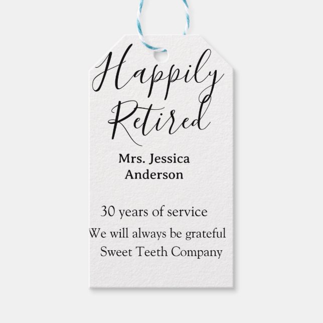 Étiquettes-cadeau Bonne retraite ajouter le nom années de service à  (Devant)