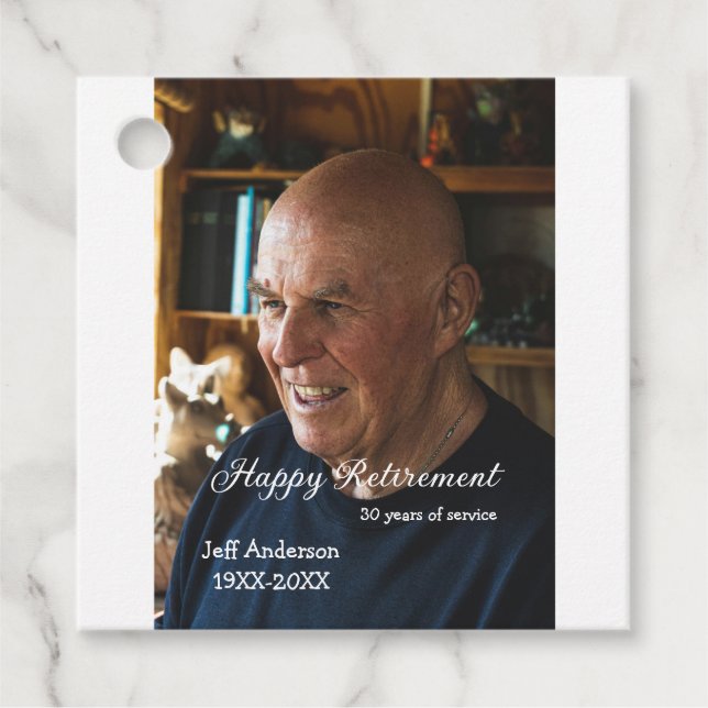 Étiquettes Cadeau Bonne retraite ajouter le nom photo années de serv (Devant)