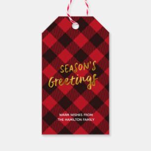 Étiquettes-cadeau Bonnes Fêtes Buffalo Red Plaid et Gold Foil