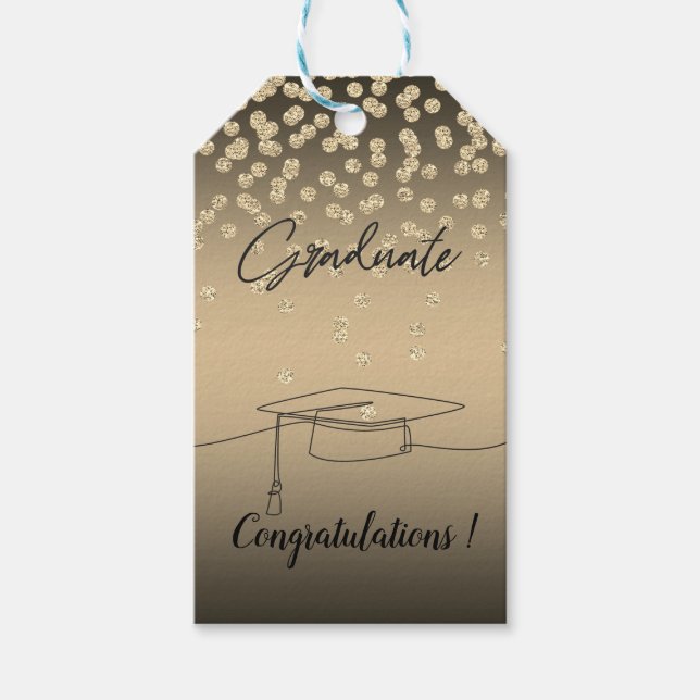 Étiquettes-cadeau Bonnet de remise de diplôme, Diamants dorés, Diplô (Devant)