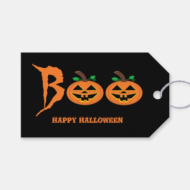 Étiquettes-cadeau Boo ! Balise cadeau Citrouille Halloween (Devant (Horizontal))
