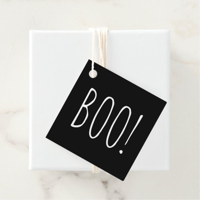 Étiquettes Cadeau Boo Black Halloween | Mention minimaliste Cute (En situation)