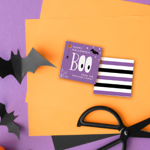 Étiquettes Cadeau Boo blanc violet Joyeux Halloween