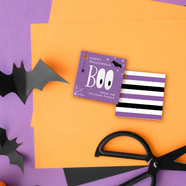 Étiquettes Cadeau Boo blanc violet Joyeux Halloween (Créateur téléchargé)