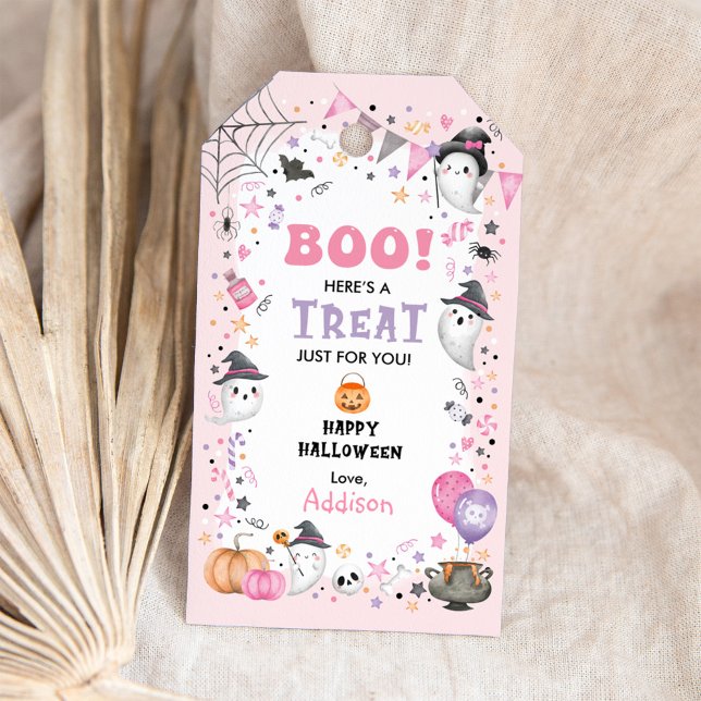 Étiquettes-cadeau BOO ! Fille Halloween Anniversaire Fille fête Trai (Créateur téléchargé)