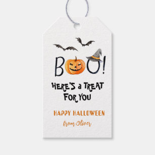 Étiquettes-cadeau BOO Happy Halloween Citrouille Traite les étiquett
