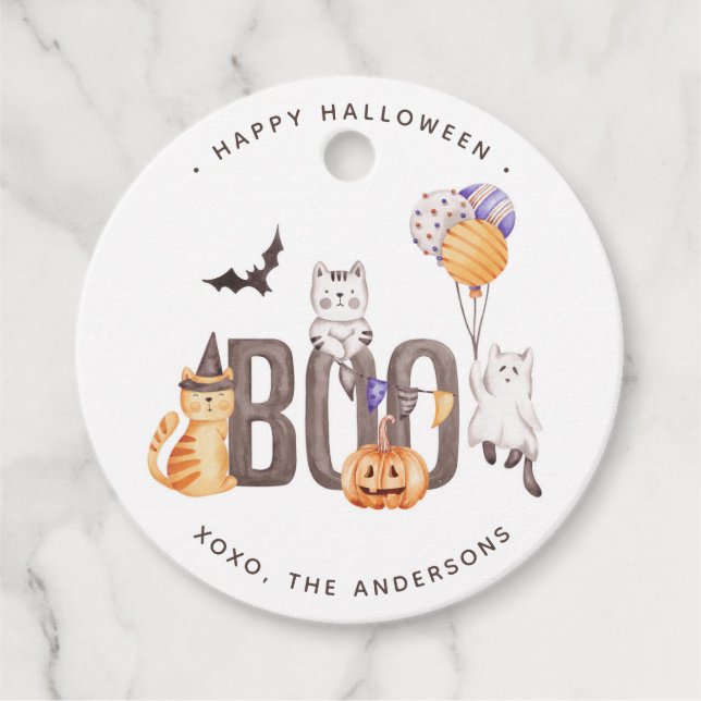 Étiquettes Cadeau Boo Happy Halloween Cute Kid's Cats Ghosts Citroui (Devant)